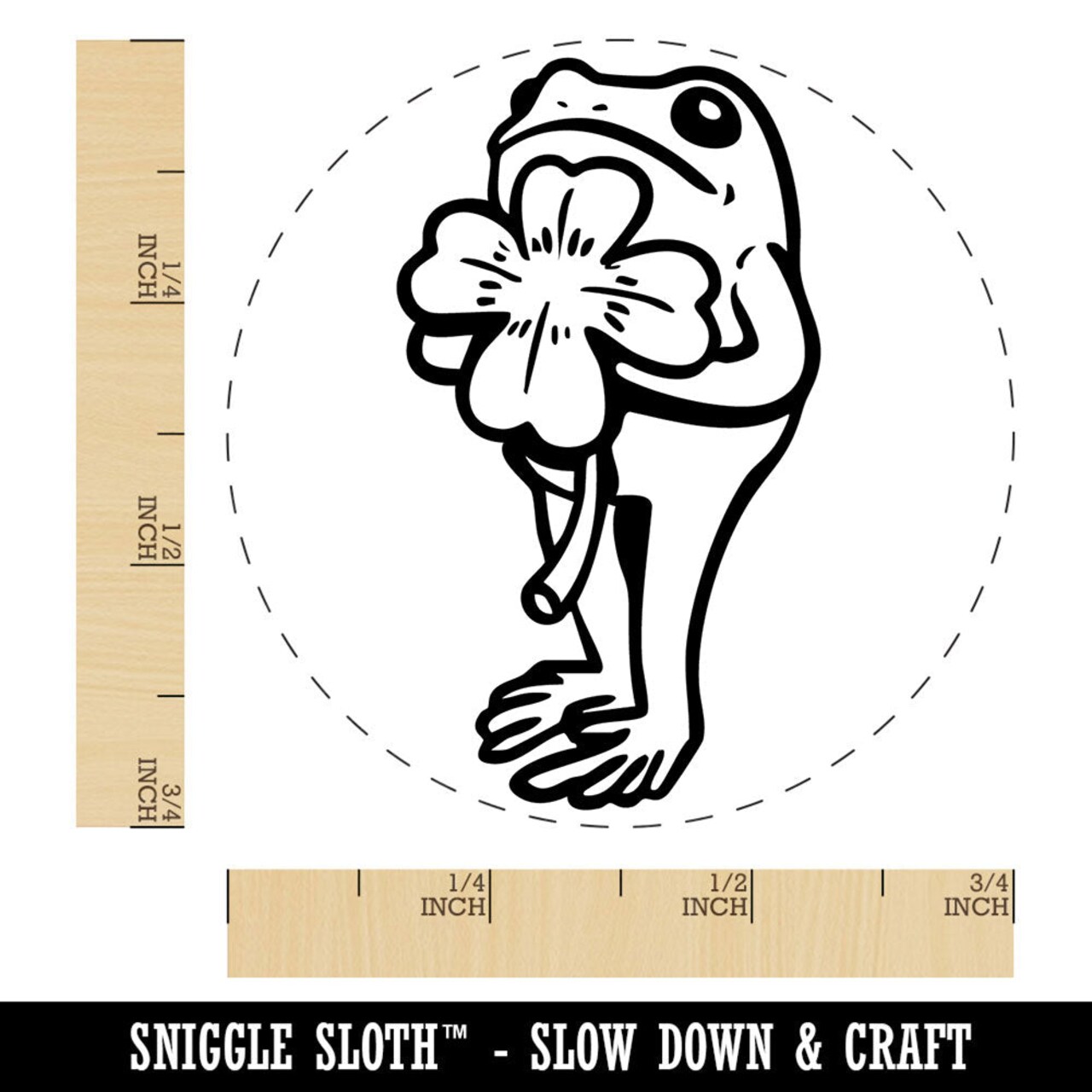 Frog with Shamrock Four Leaf Clover Self-Inking Rubber Stamp for Stamping Crafting Planners